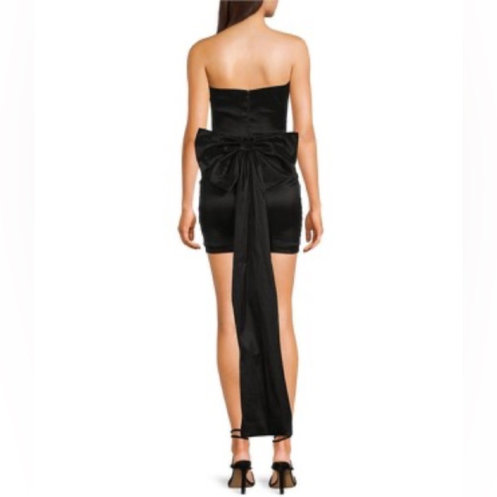 Strapless Taffeta Black Bow Back With Detachable Train Mini Dress XS